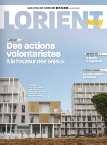 Première de couverture du magazine Lorient mag de mars avril. Le 381ème éditions de la ville avec le thème des logements à la une.