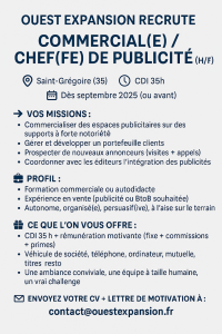 Offre d'emploi pour commercial chef de publicité à notre entreprise ouest expansion
